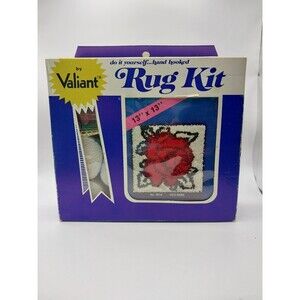 Vtg Valiant Red Rose No. 7514 Flower Latch Hook Rug Kit - New in Box - NOS Rare!
